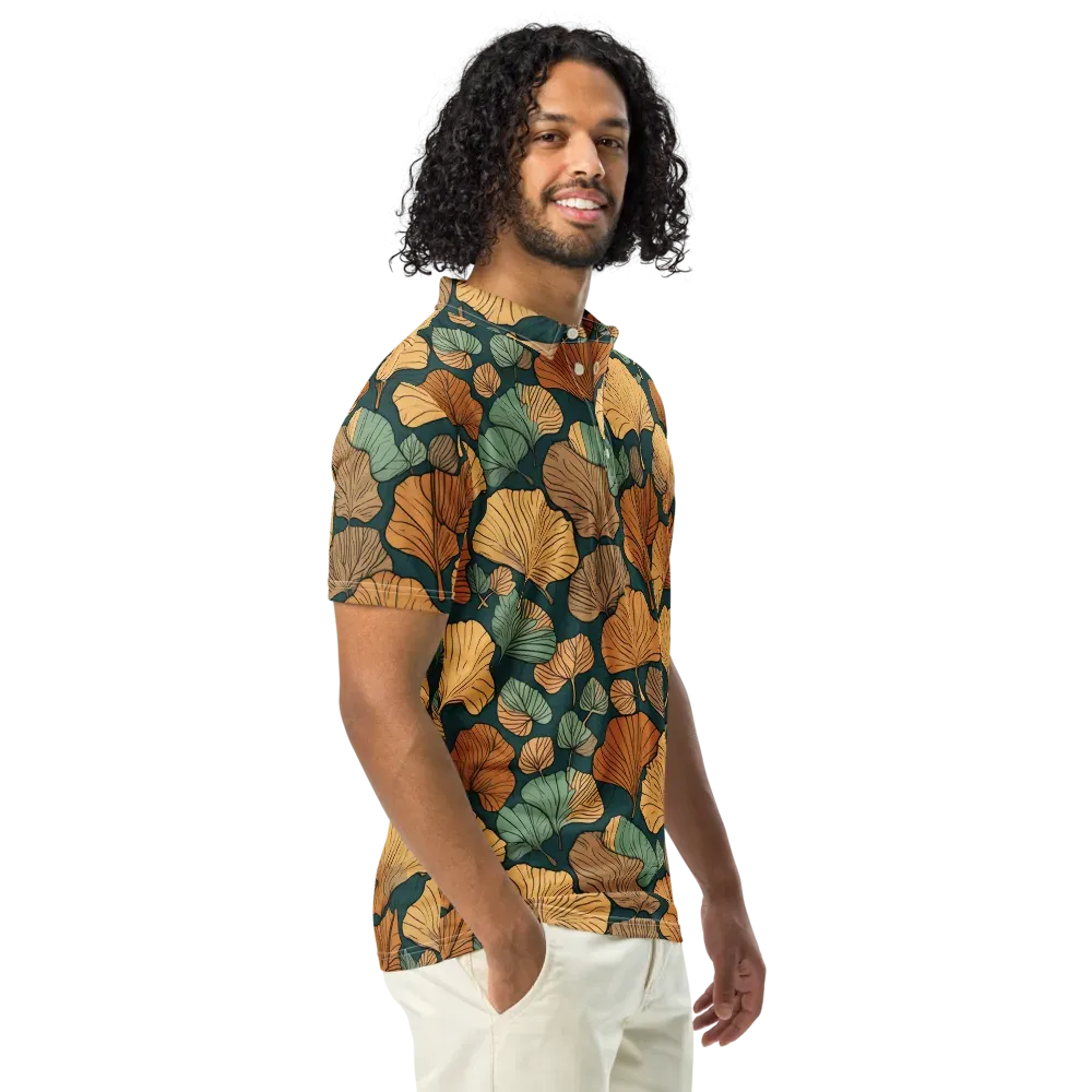 Ginkgo Noir on Men's Slim Fit Polo Shirt — Right Front