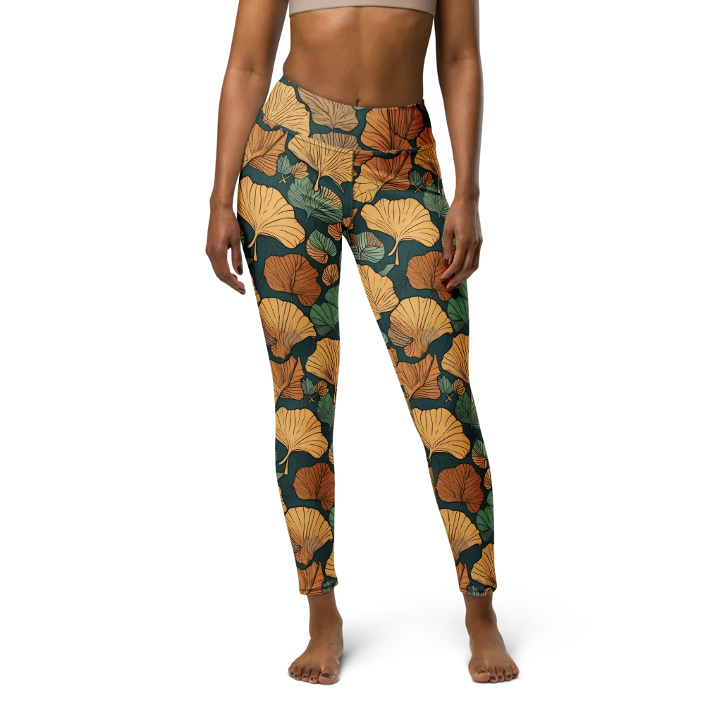 Ginkgo Noir on Yoga Leggings — Front