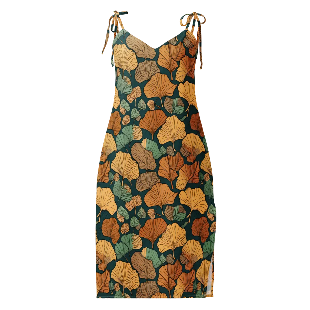 Ginkgo Noir on Slip Dress — Front
