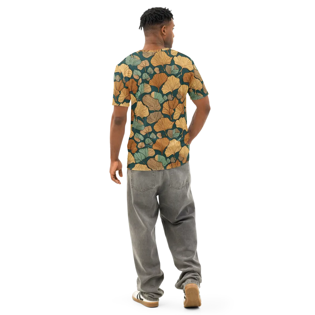 Ginkgo Noir on Men's Cotton Crew Neck T-Shirt — Back