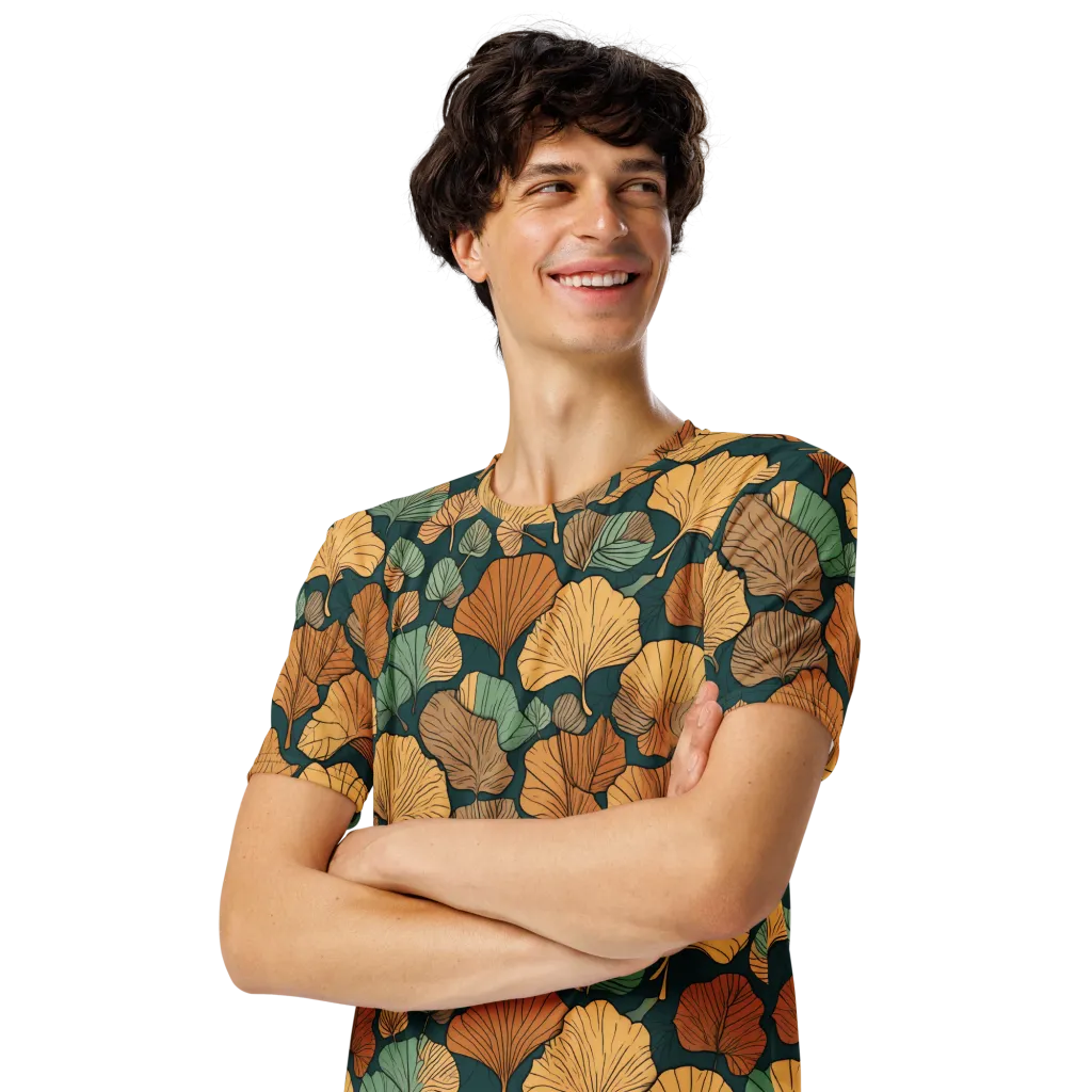Ginkgo Noir on Men's Crew Neck T-Shirt — Left Front