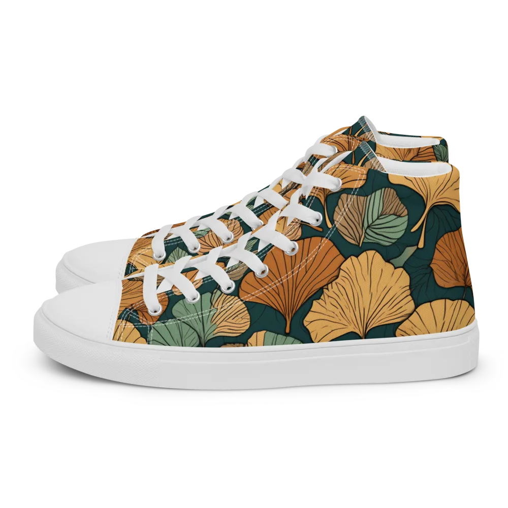 Ginkgo Noir on Men's High Top Canvas Shoes — Left