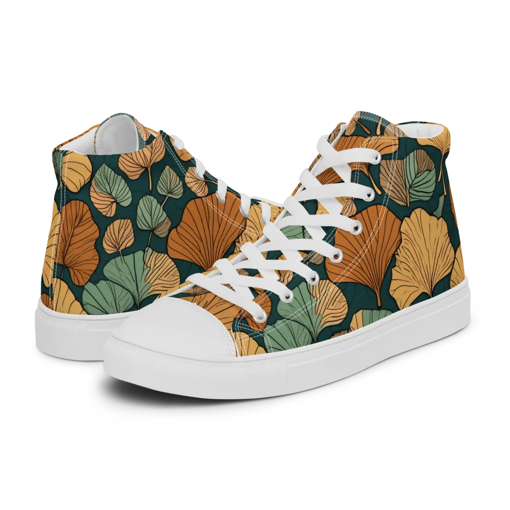 Ginkgo Noir on Men's High Top Canvas Shoes — Left