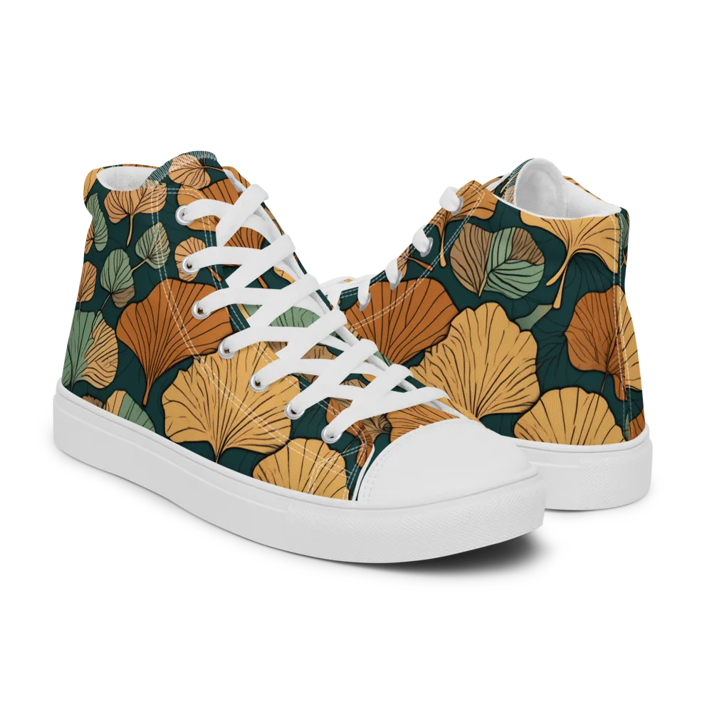 Ginkgo Noir on Men's High Top Canvas Shoes — Right