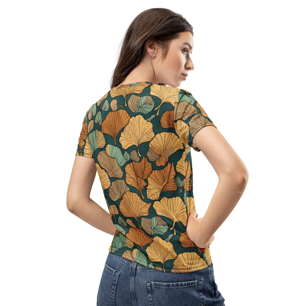 Ginkgo Noir on Women's Crew Neck T-Shirt — Back