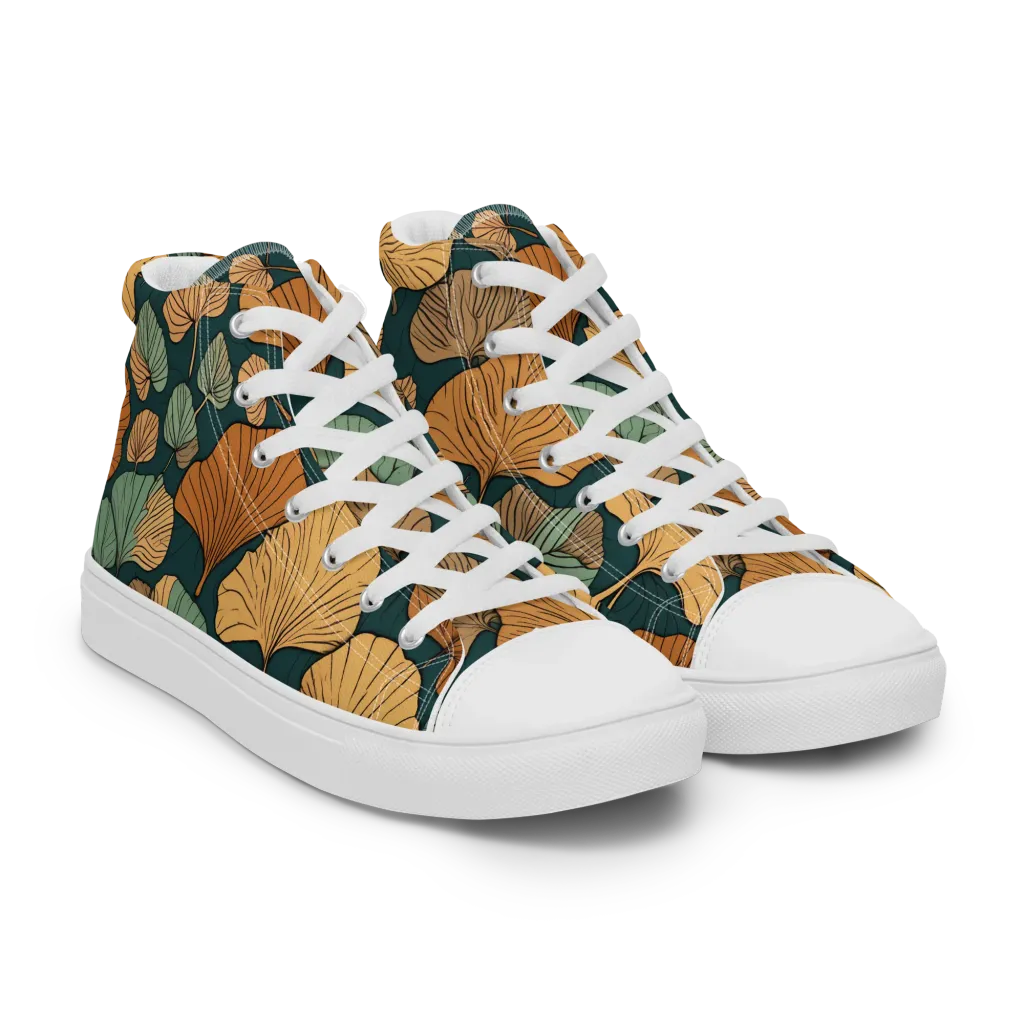 Ginkgo Noir on Women's High Top Canvas Shoes — Right Front