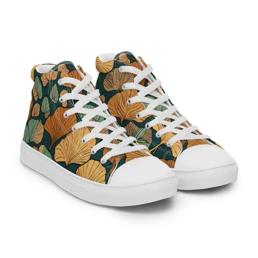 Ginkgo Noir on a Women's High Top Canvas Shoes