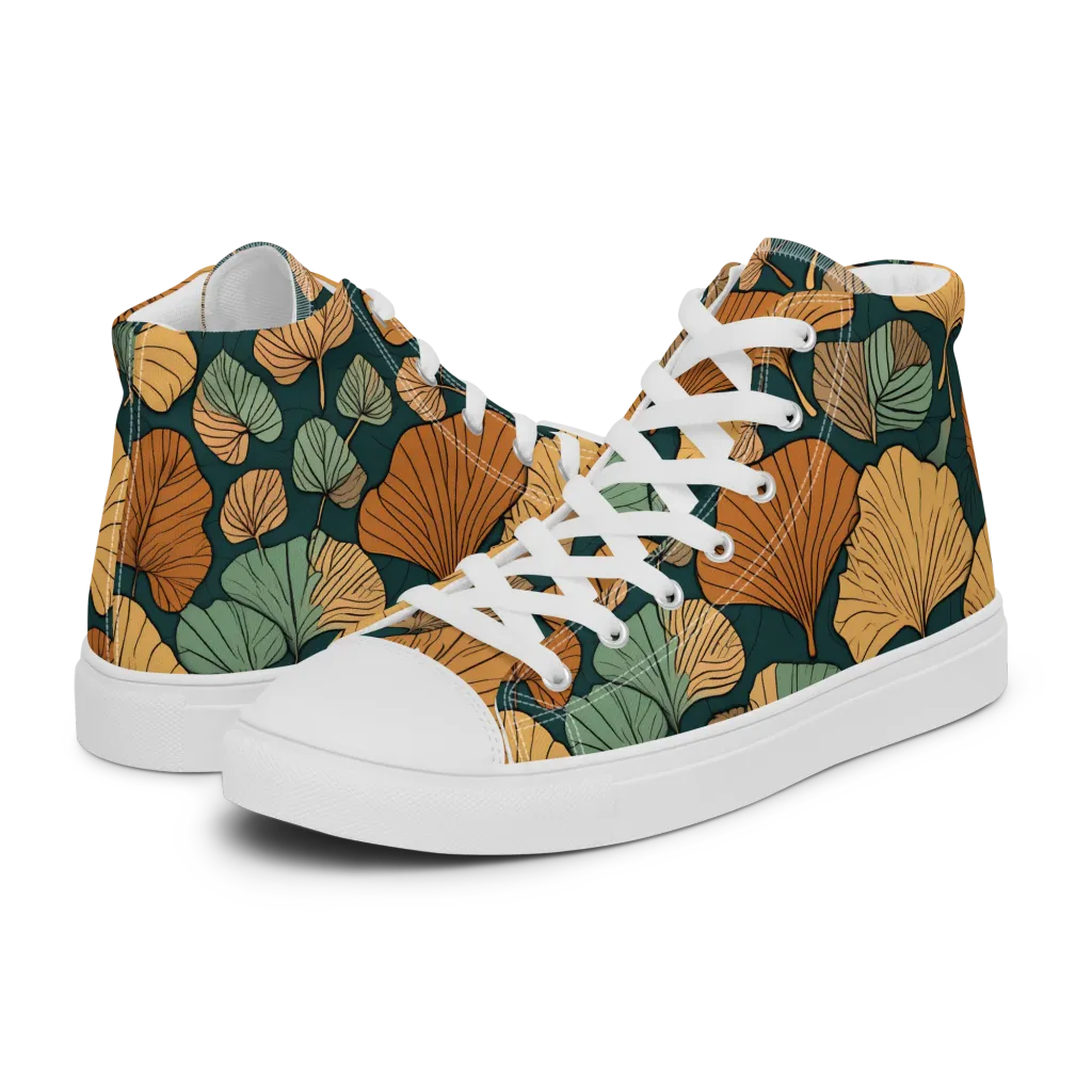 Ginkgo Noir on Women's High Top Canvas Shoes — Left