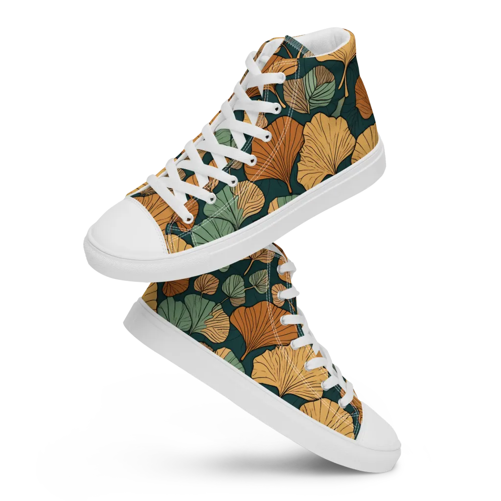 Ginkgo Noir on Women's High Top Canvas Shoes — Front