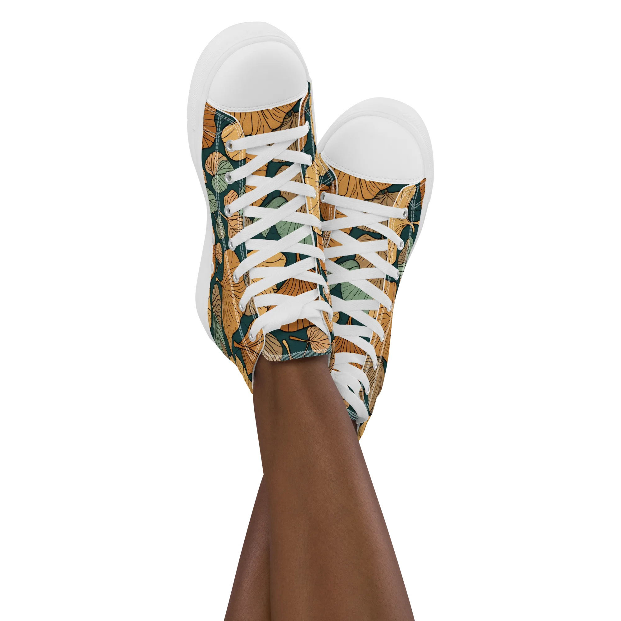Ginkgo Noir on Women's High Top Canvas Shoes — Front