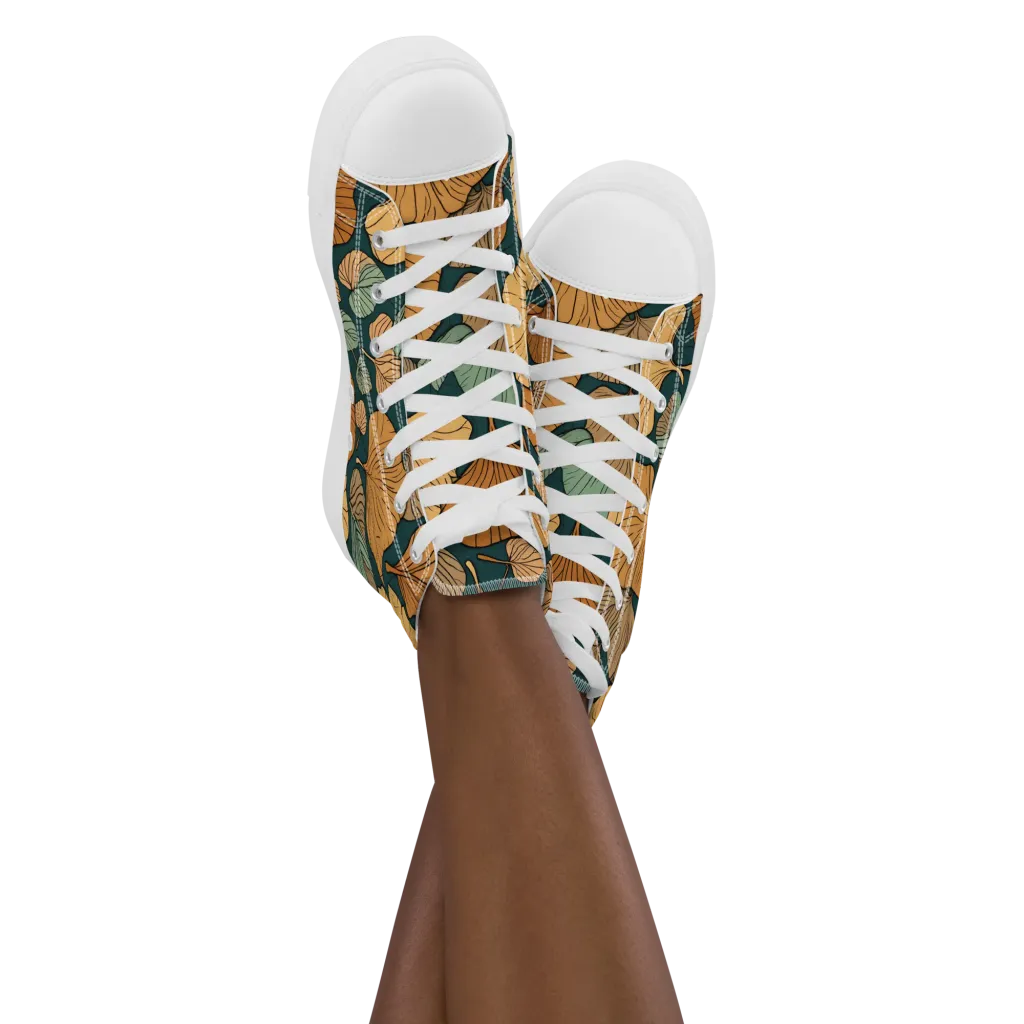 Ginkgo Noir on Women's High Top Canvas Shoes — Front