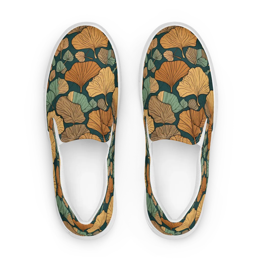 Ginkgo Noir on Men's Slip-On Canvas Shoes — Front