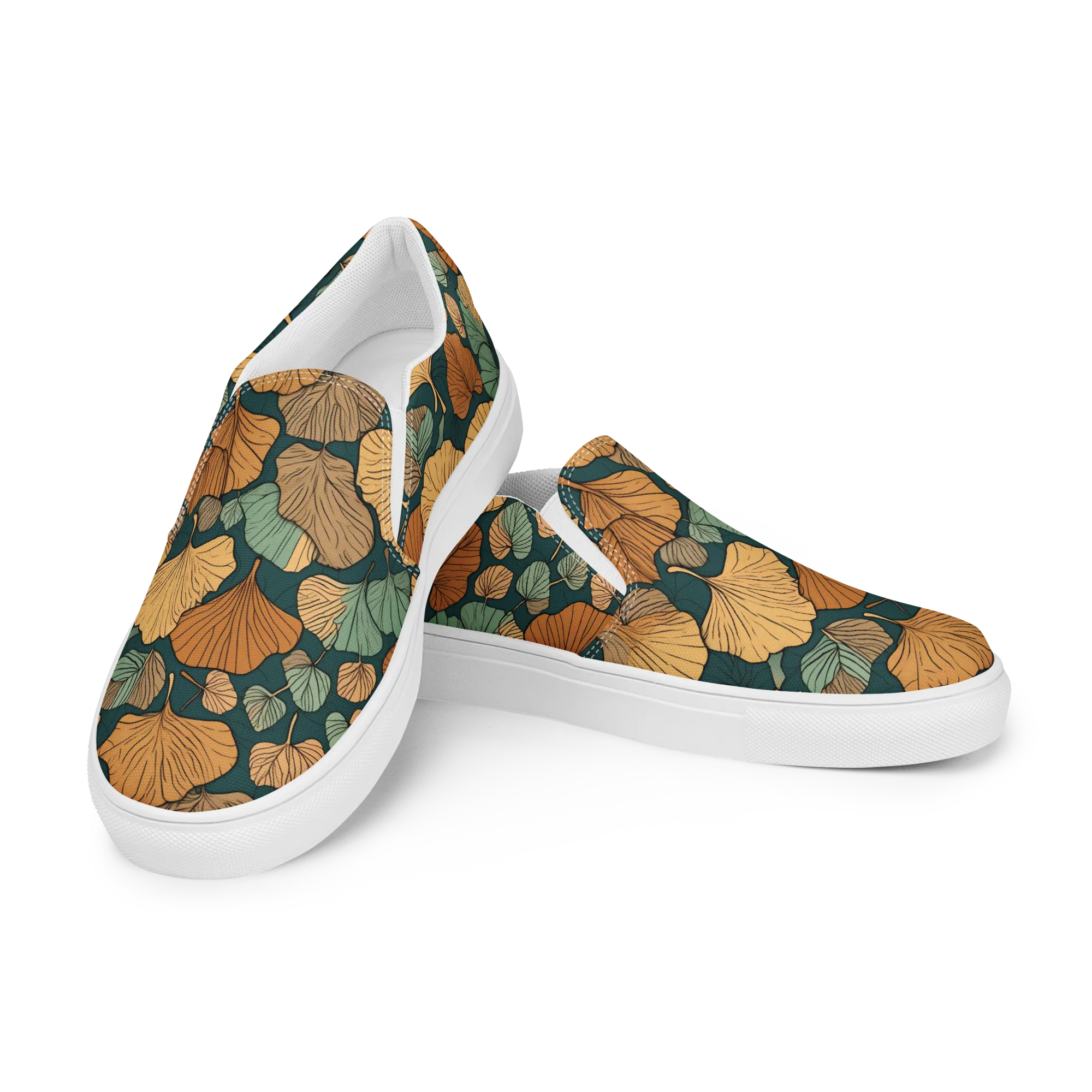 Ginkgo Noir on Men's Slip-On Canvas Shoes — Left Front