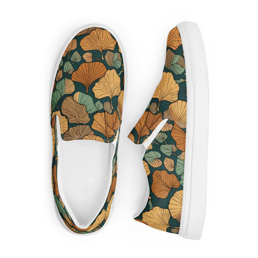 Ginkgo Noir on Men's Slip-On Canvas Shoes — Front