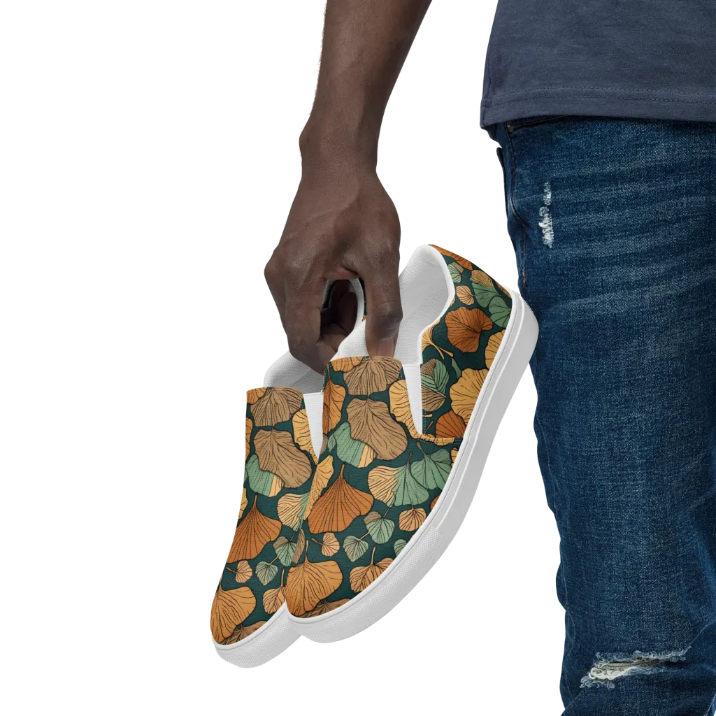 Ginkgo Noir on Men's Slip-On Canvas Shoes — Left Front