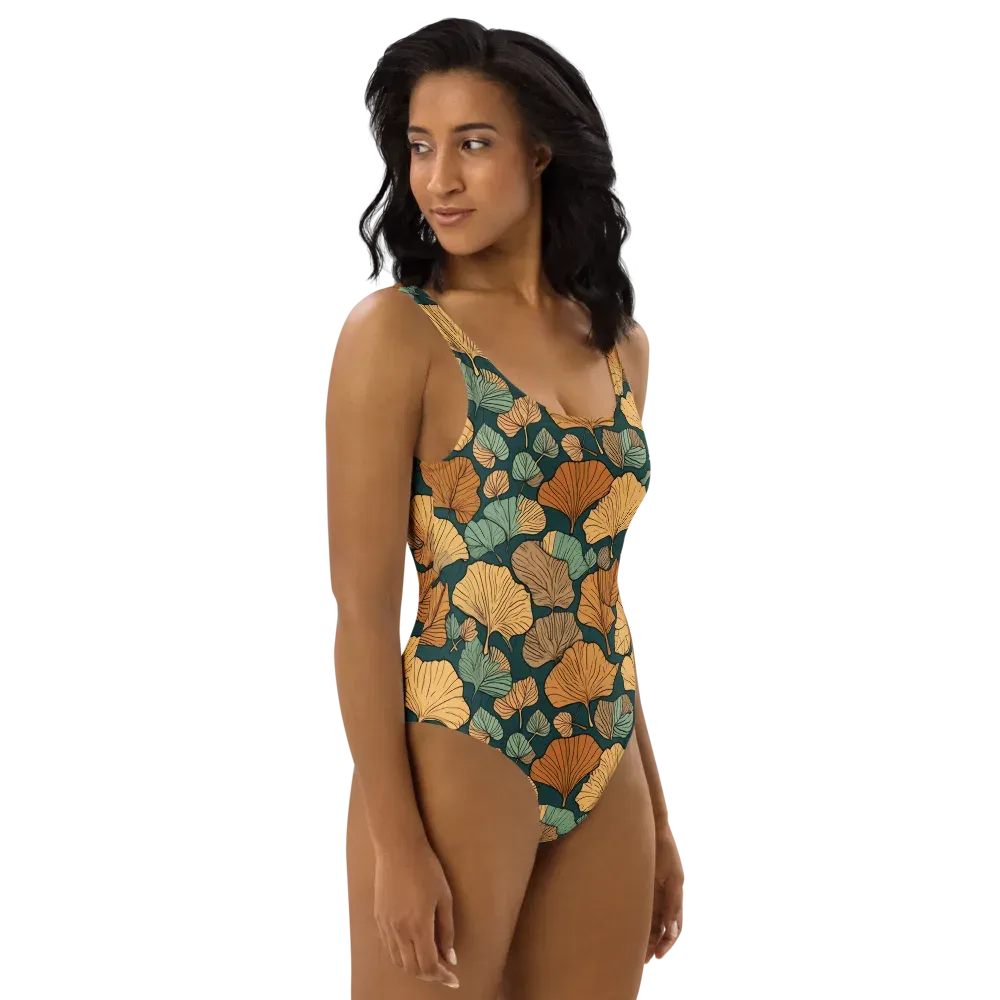Ginkgo Noir on One-Piece Swimsuit — Right