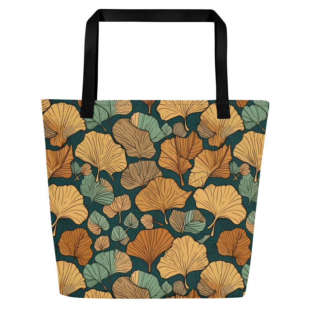 Ginkgo Noir on Large Tote Bag W/ Pocket — Front