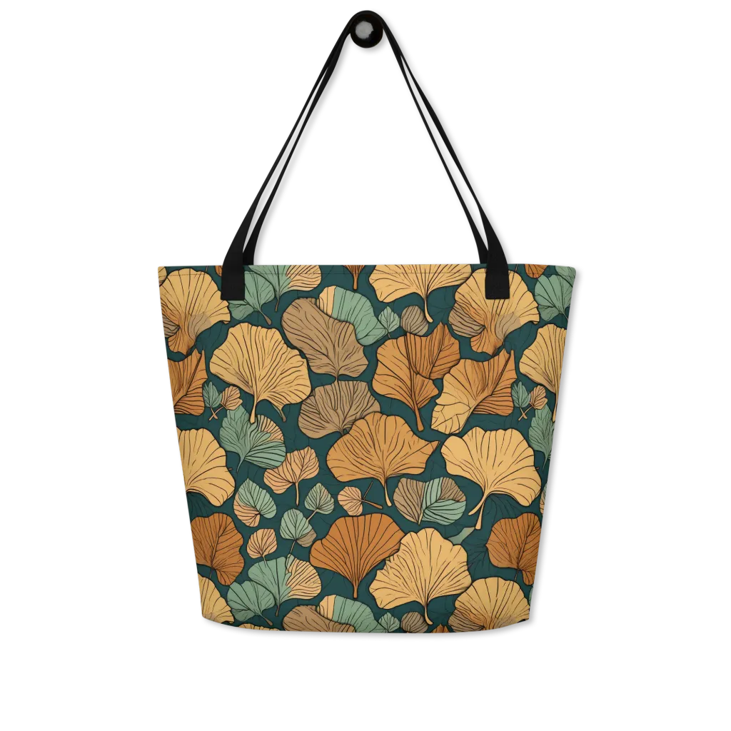 Ginkgo Noir on Large Tote Bag W/ Pocket — Front