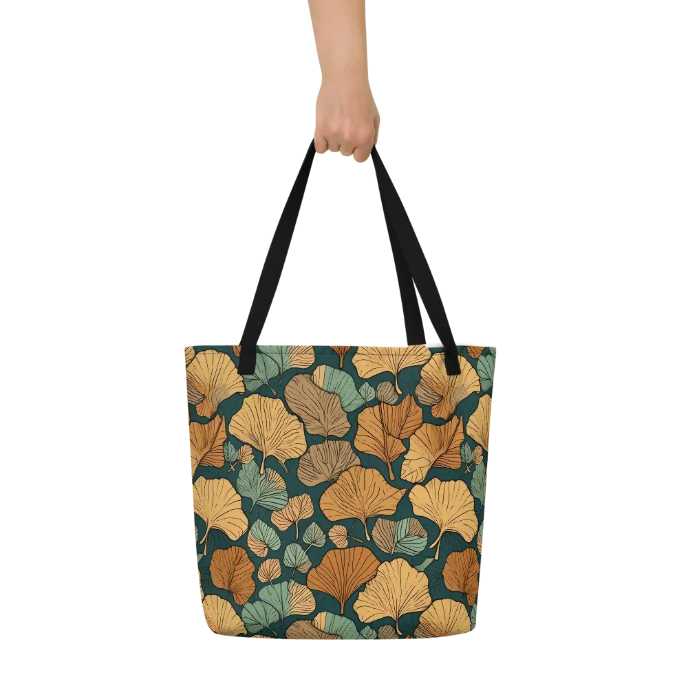 Ginkgo Noir on Large Tote Bag W/ Pocket — Front
