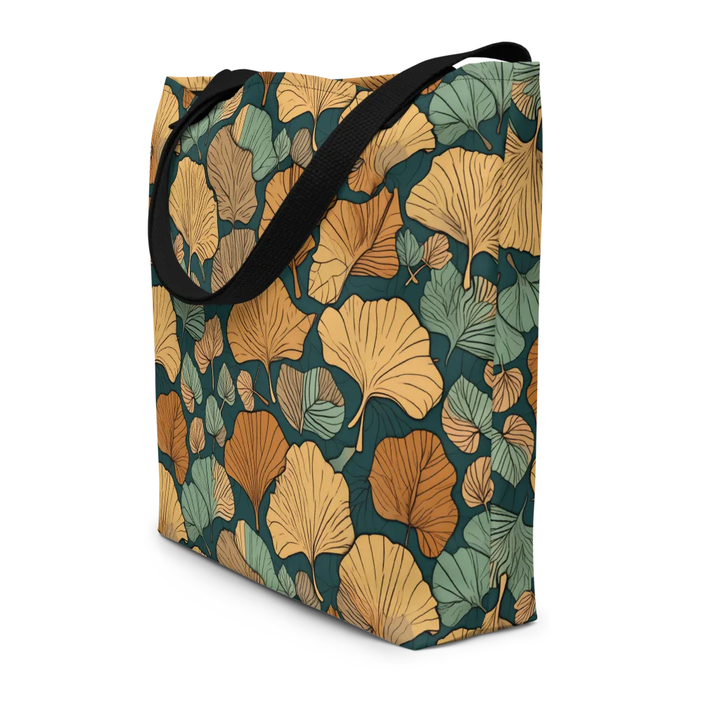 Ginkgo Noir on Large Tote Bag W/ Pocket — Front