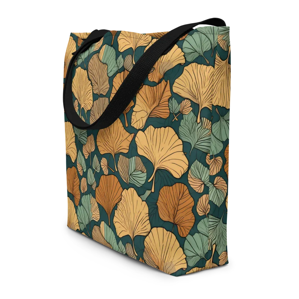 Ginkgo Noir on Large Tote Bag W/ Pocket — Front