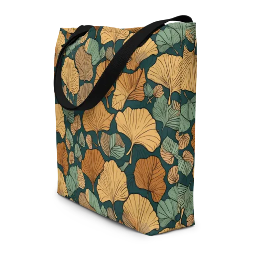 Ginkgo Noir on a Large Tote Bag W/ Pocket