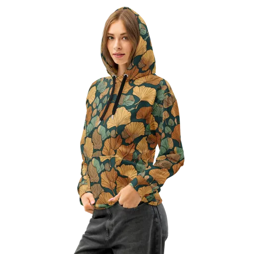 Ginkgo Noir on a Cotton Hoodie