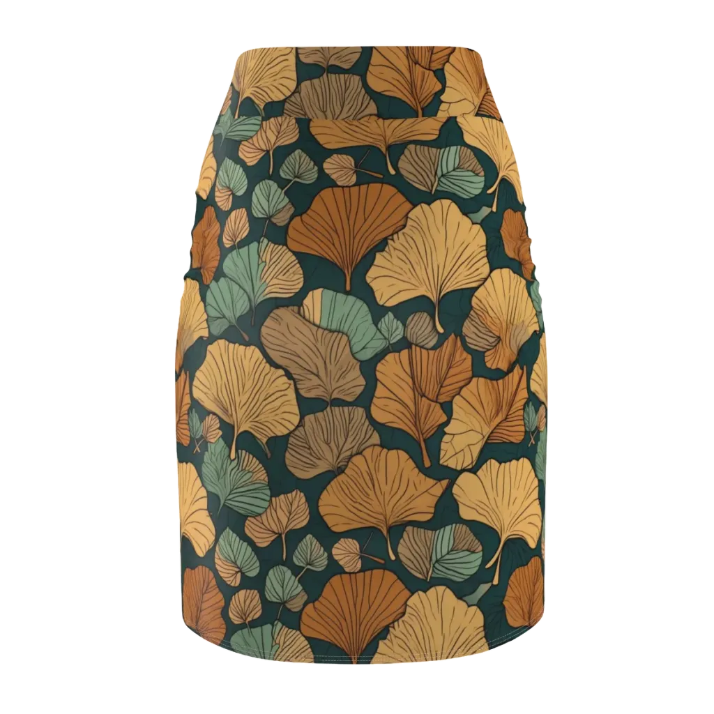 Ginkgo Noir on Pencil Skirt — Back