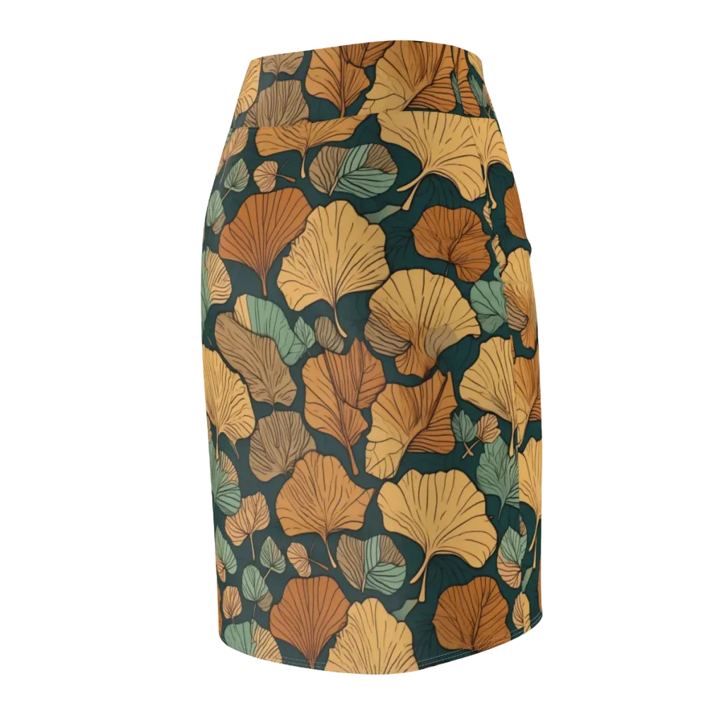 Ginkgo Noir on Pencil Skirt — Back Side