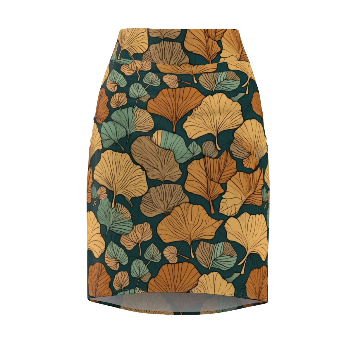 Ginkgo Noir on Pencil Skirt — Front