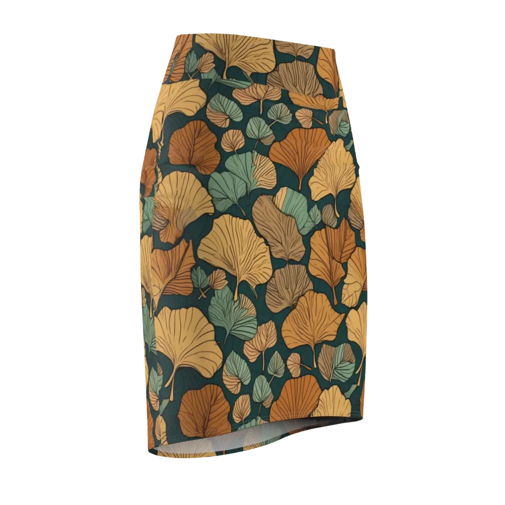 Ginkgo Noir on Pencil Skirt — Front Side