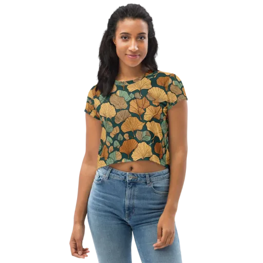 Ginkgo Noir on a Crop Tee