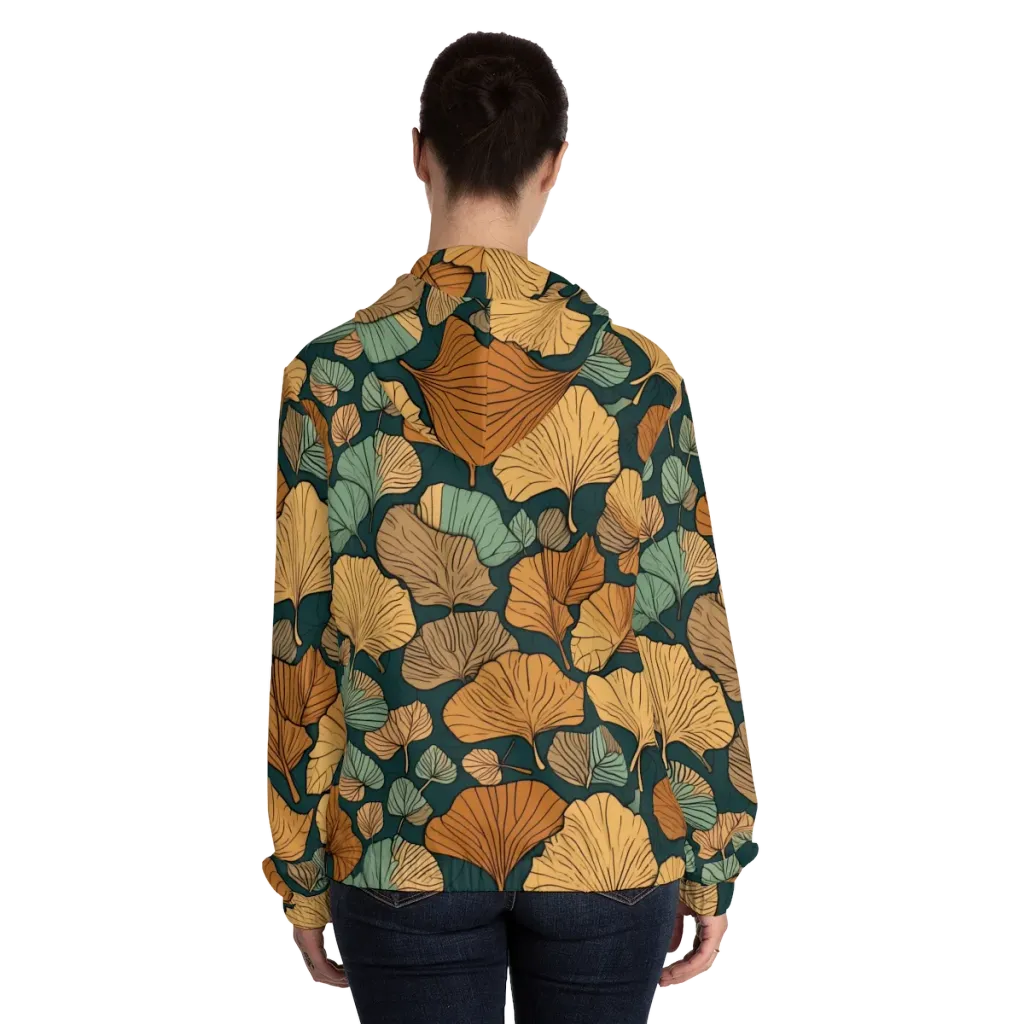 Ginkgo Noir on Women's Full-Zip Hoodie — Back On Person