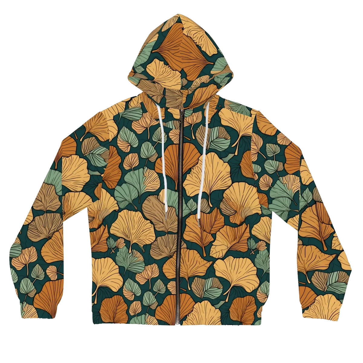 Ginkgo Noir on Women's Full-Zip Hoodie — Front