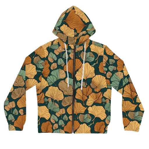 Ginkgo Noir on a Women's Full-Zip Hoodie