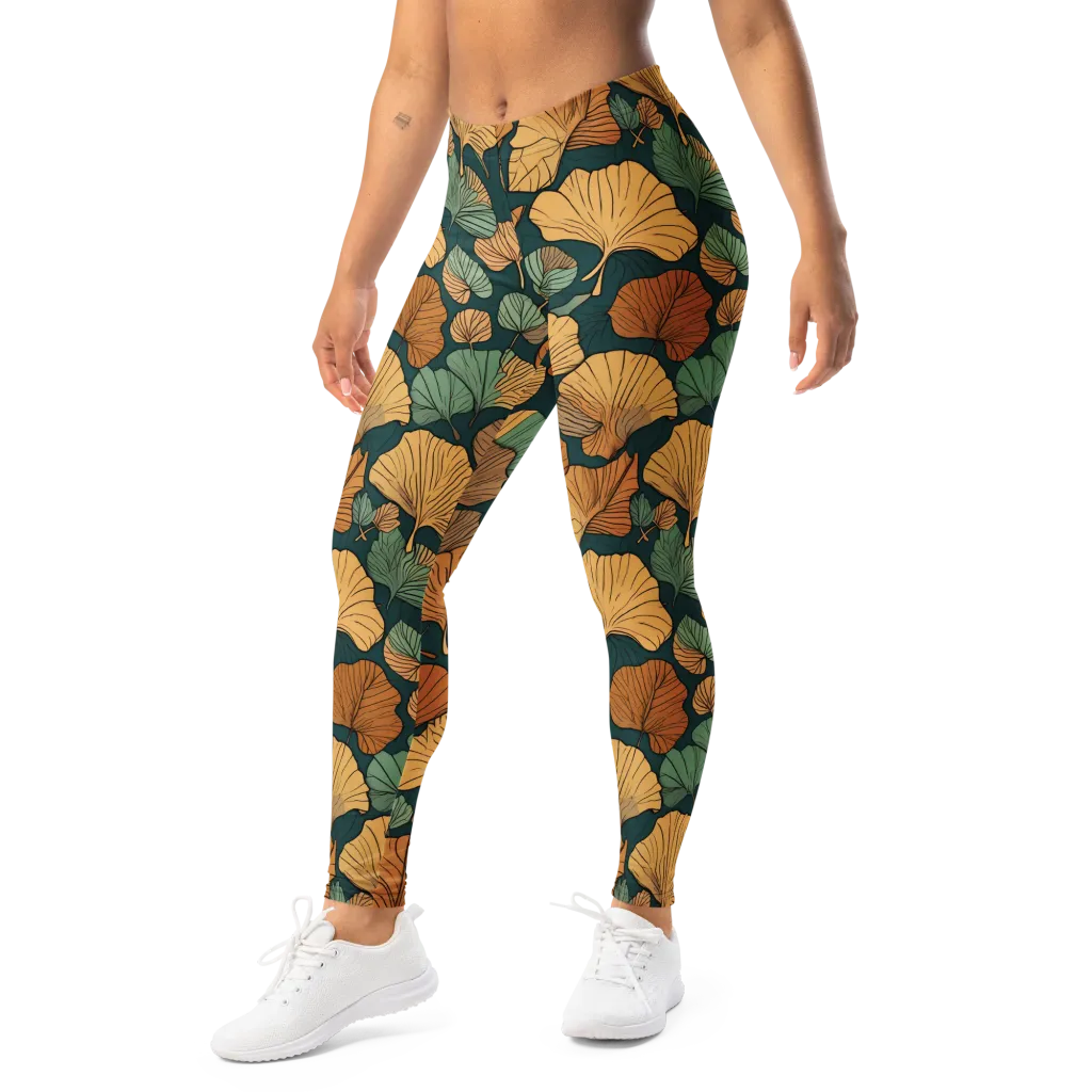Ginkgo Noir on Leggings — Left Front