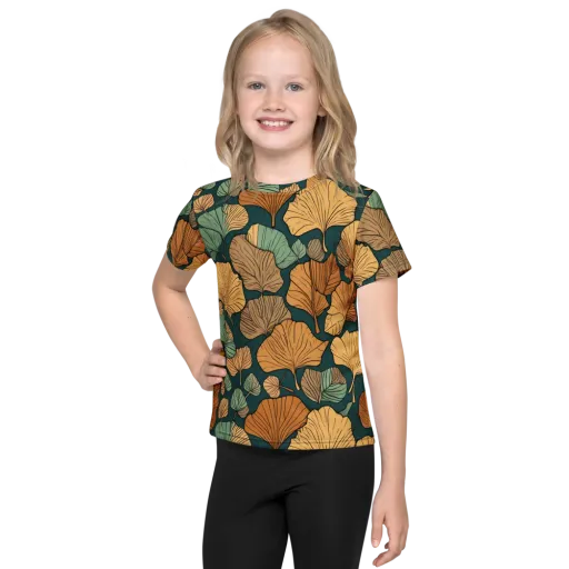 Ginkgo Noir on a Kids Crew Neck T-Shirt