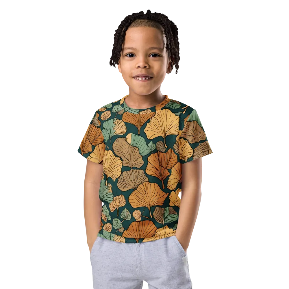 Ginkgo Noir on Kids Crew Neck T-Shirt — Front