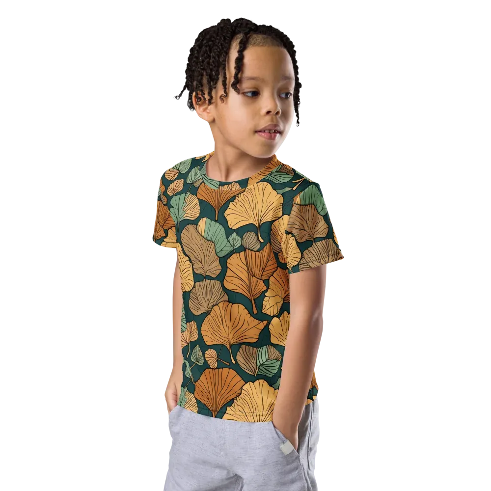 Ginkgo Noir on Kids Crew Neck T-Shirt — Left Front
