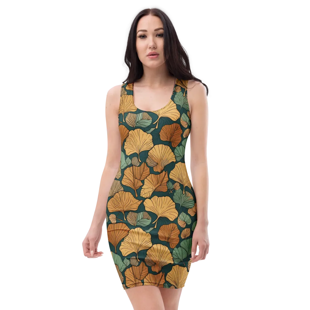 Ginkgo Noir on Bodycon Dress — Front