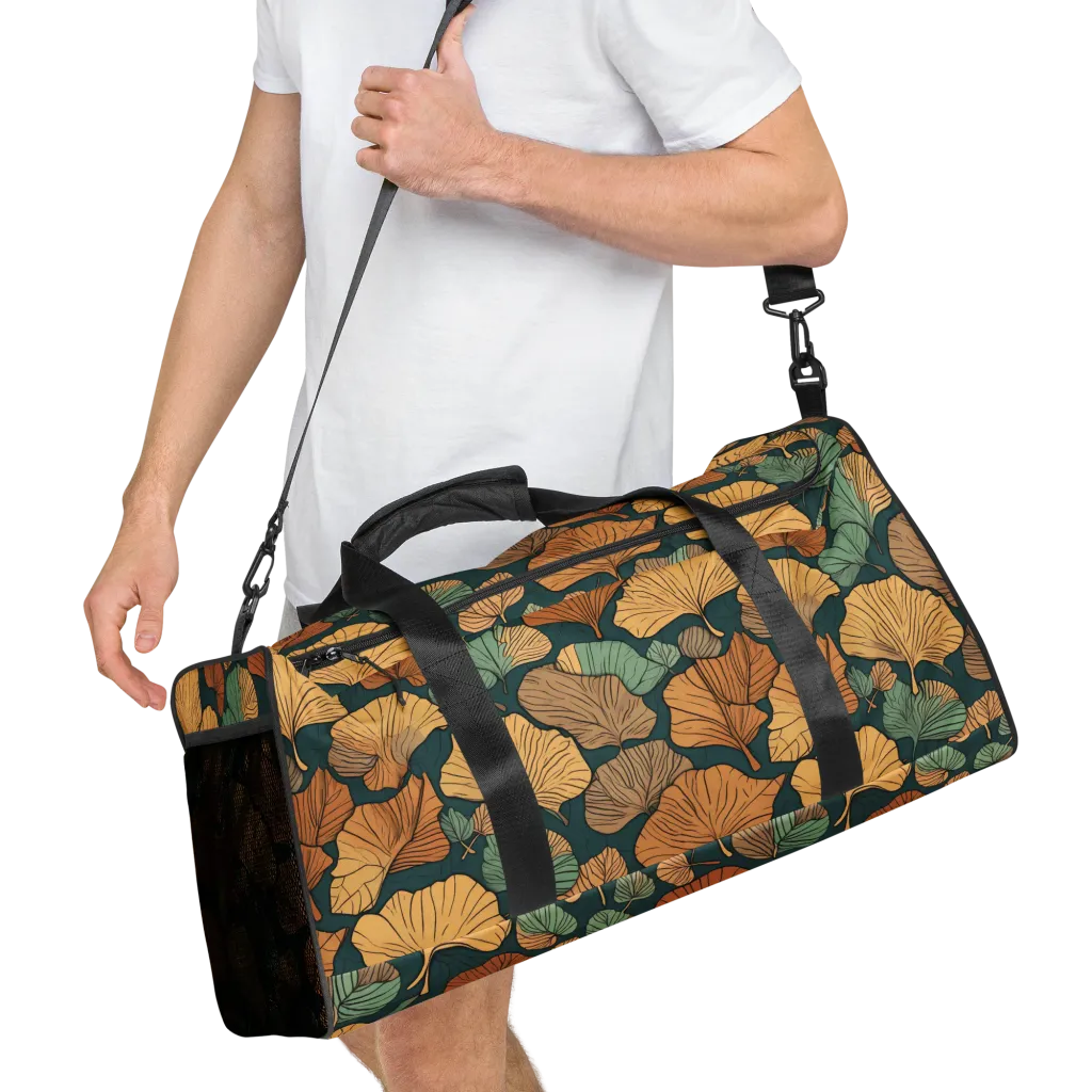 Ginkgo Noir on Duffle Bag — Right Front