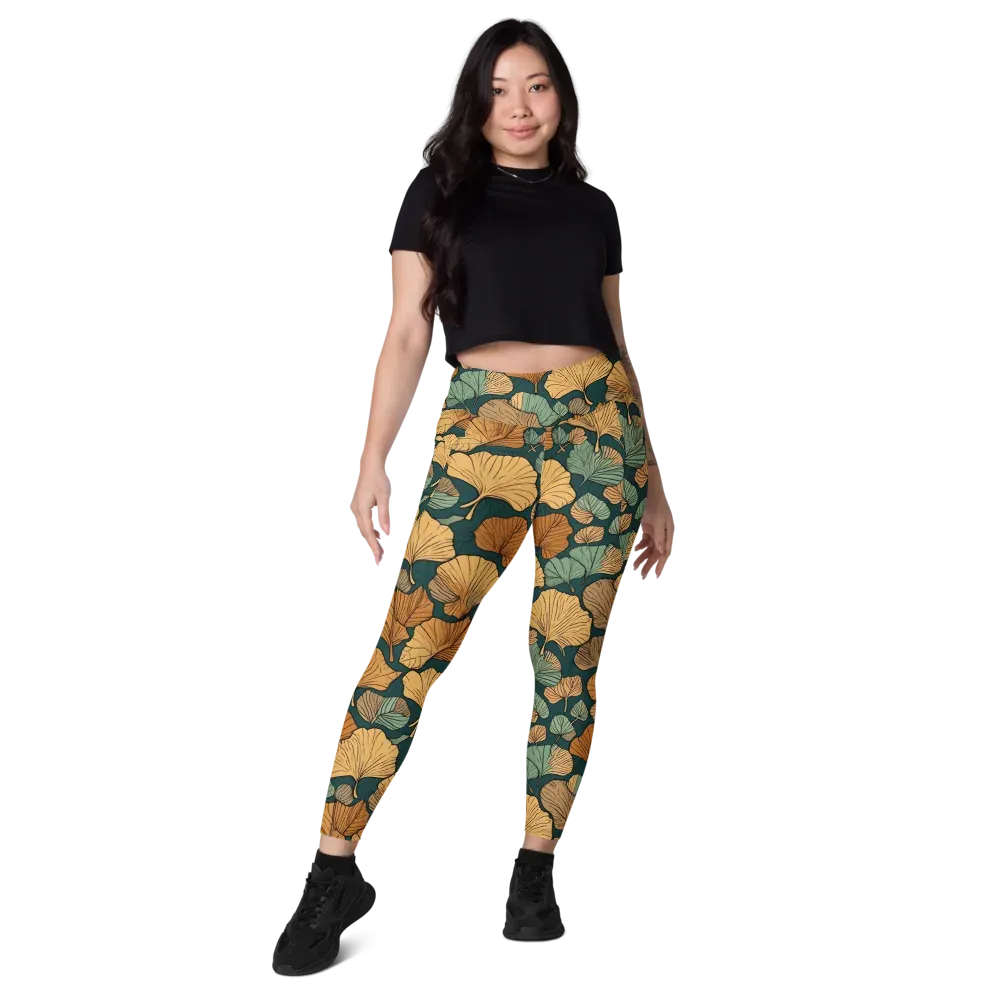 Ginkgo Noir on Leggings with Pockets — Front