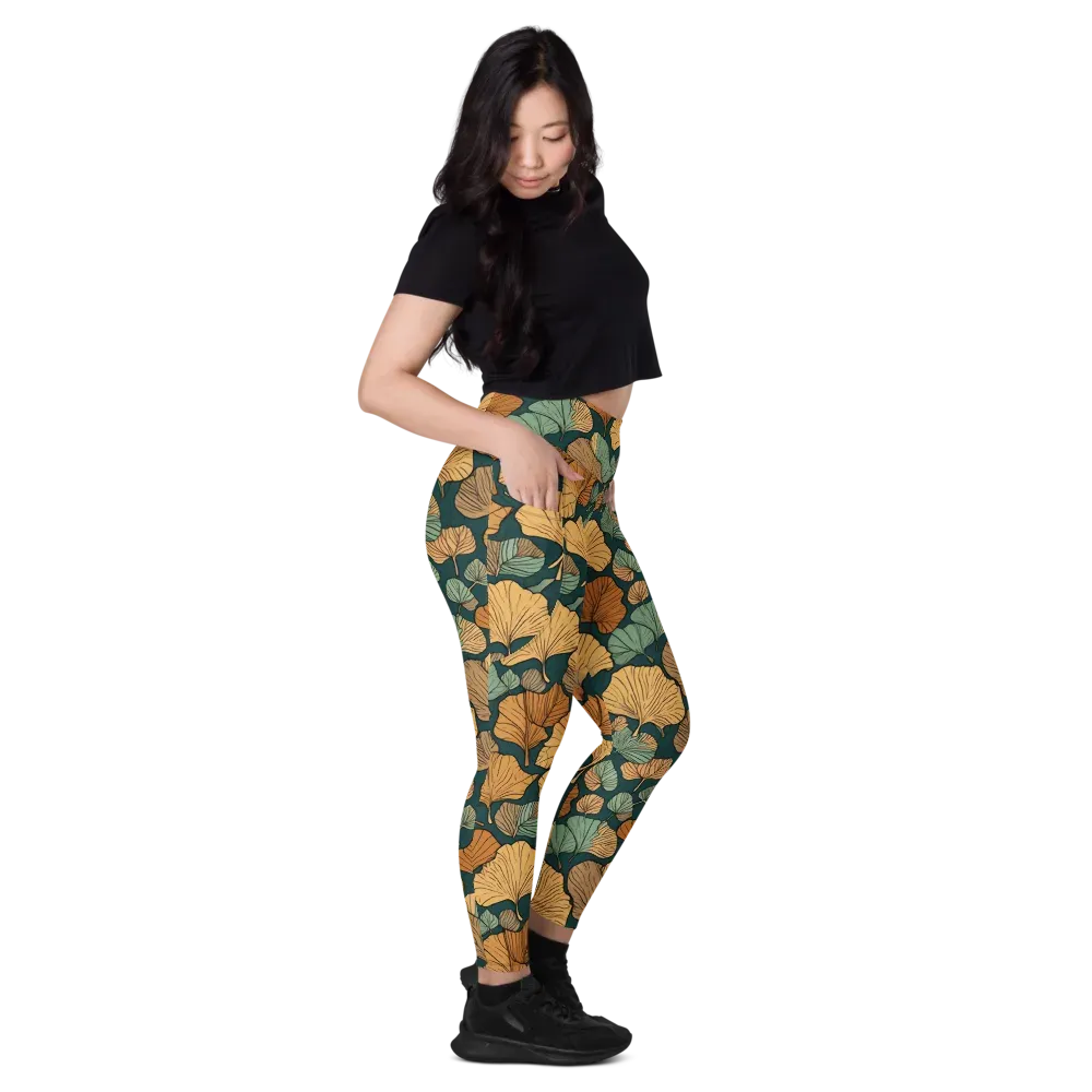 Ginkgo Noir on Leggings with Pockets — Right