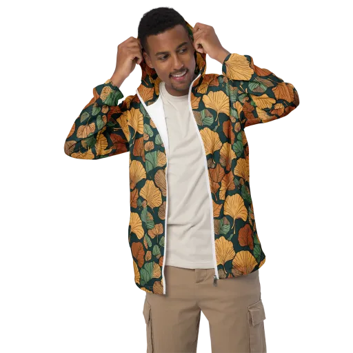 Ginkgo Noir on a Men's Windbreaker