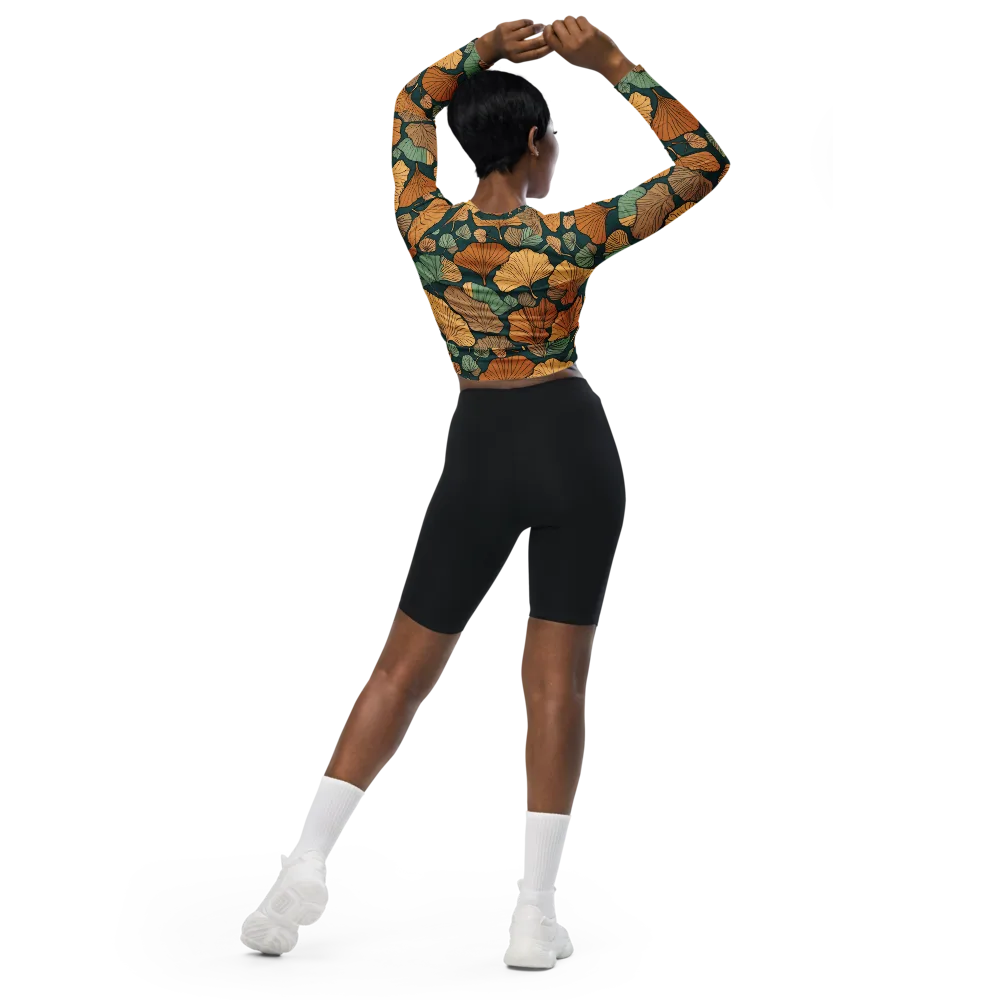 Ginkgo Noir on Long Sleeve Crop Top — Back