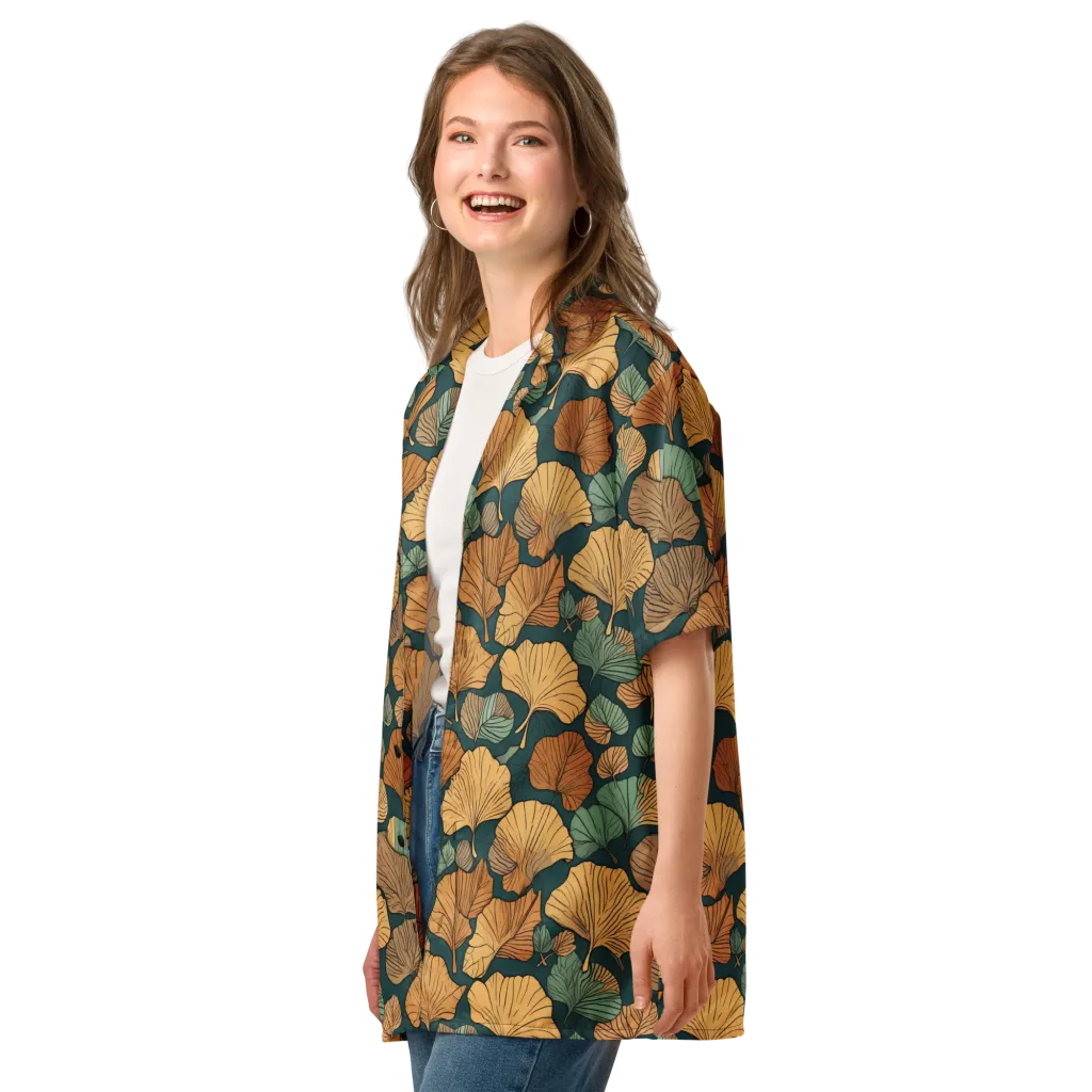 Ginkgo Noir on Button Shirt — Left Front