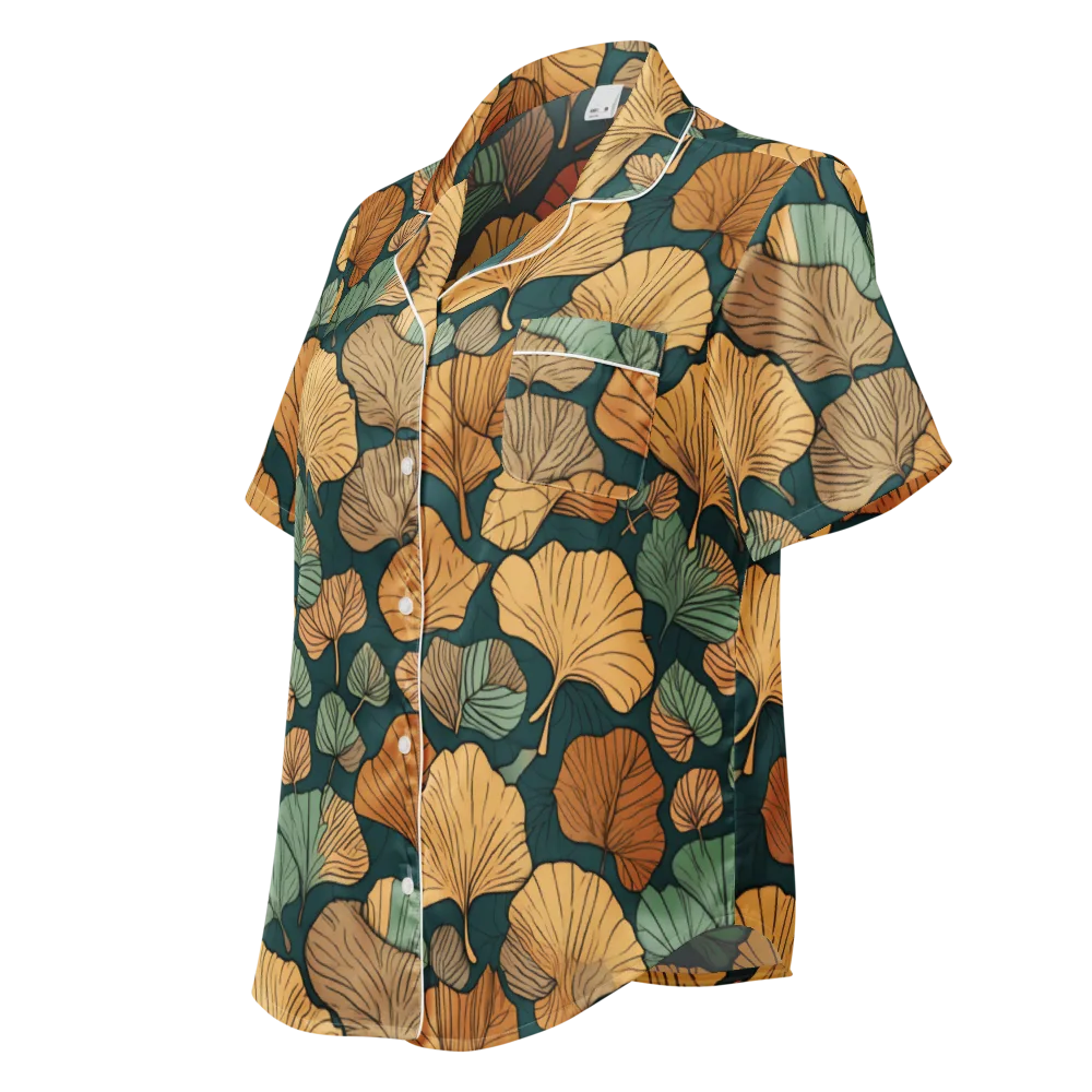 Ginkgo Noir on Women's Short Sleeve Pajama Top — Left Front