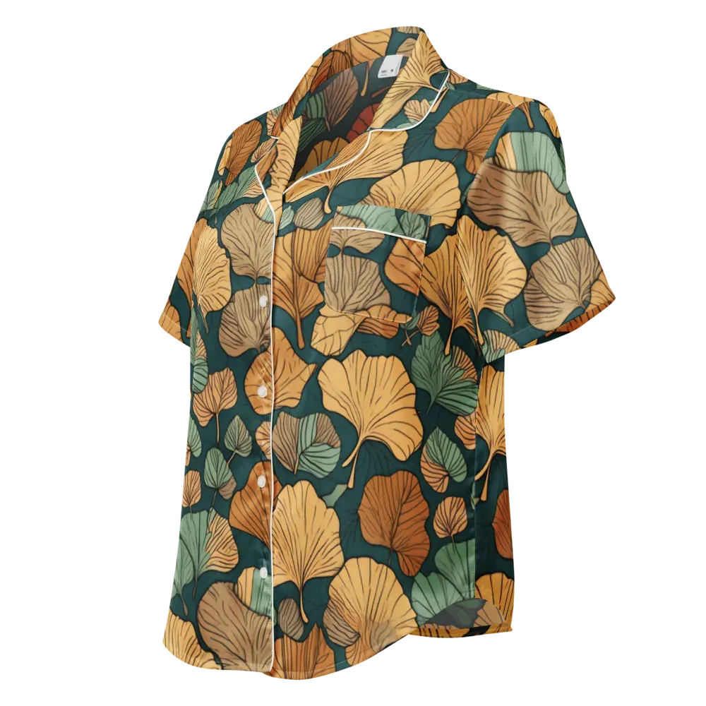 Ginkgo Noir on Women's Short Sleeve Pajama Top — Left Front