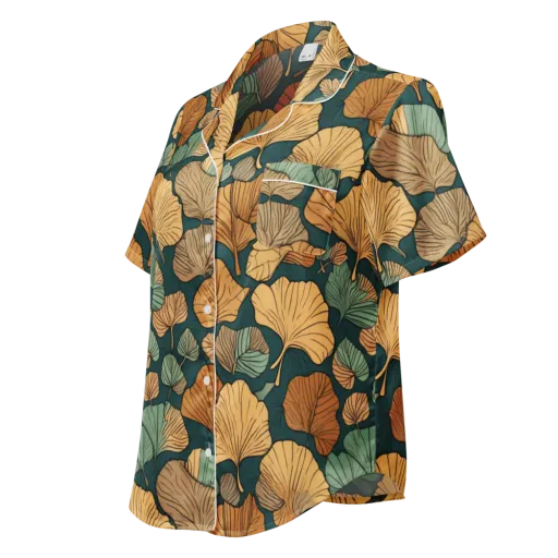 Ginkgo Noir on a Women's Short Sleeve Pajama Top