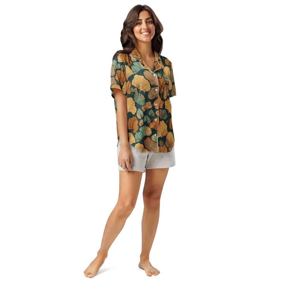 Ginkgo Noir on Women's Short Sleeve Pajama Top — Front